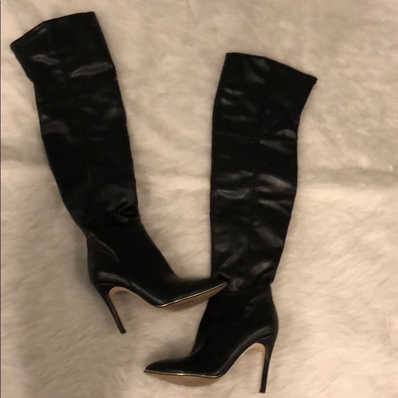 black and gold over the knee boots